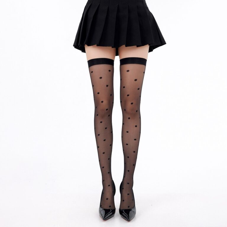Step Up Your Style with Cross Knee Black Stockings with Polka Dots