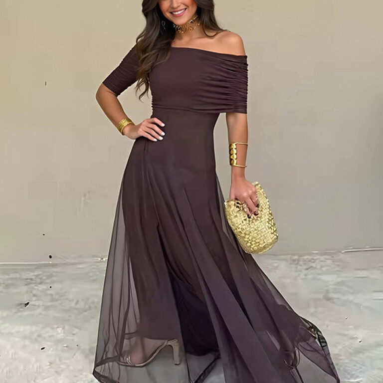 Step into Elegance with the Women’s Off-shoulder Sheer Maxi Dress