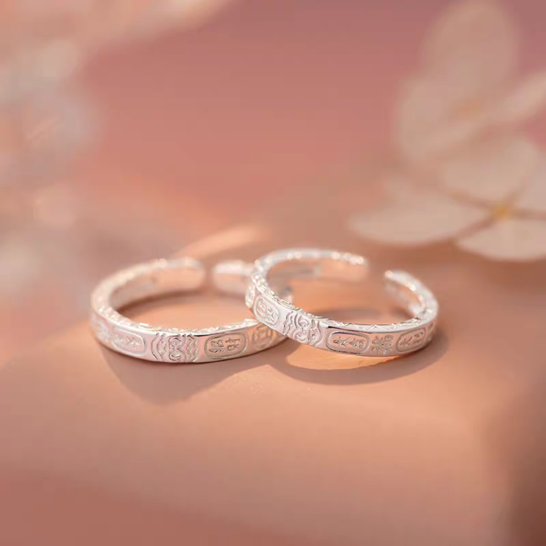 Discover the Charm of Our Sterling Silver Engraved Lucky Totem Couple Rings