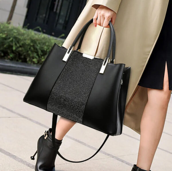 Women PU Leather Purse and Handbag Fashion Rhinestone Satchel Tote Ladies Top-Handle Large Capacity Crossbody Shoulder Bags