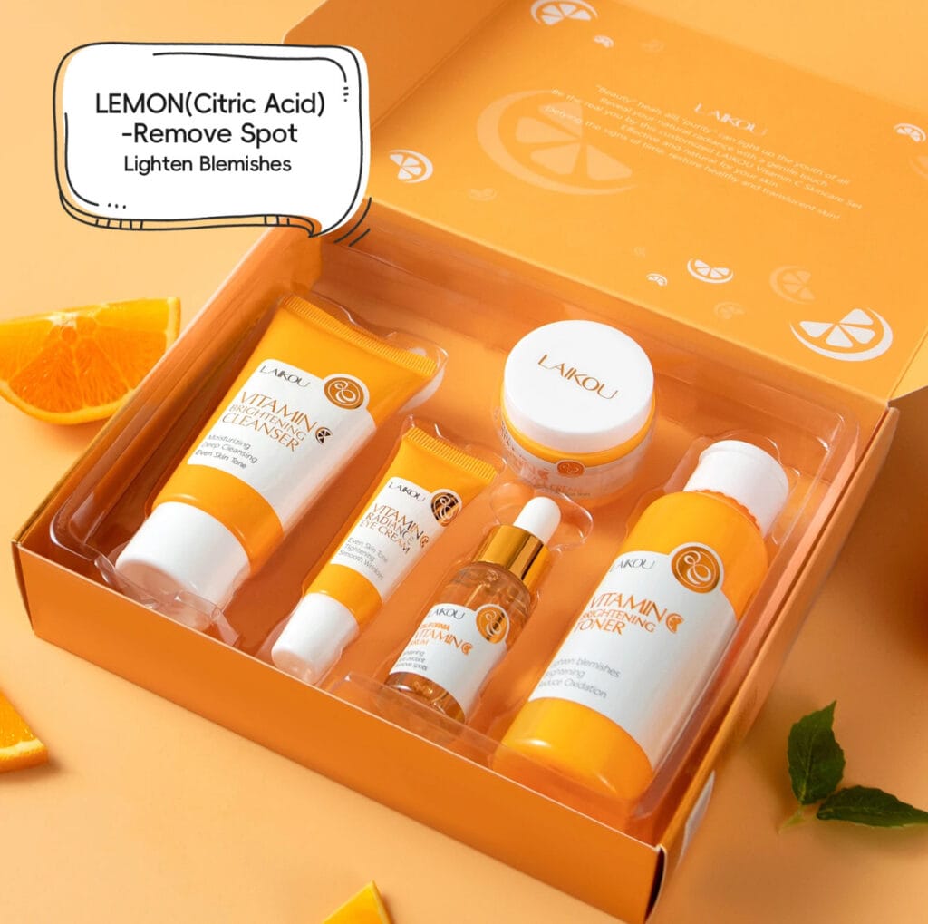 Vitamin C Skincare Set,5 Piece Travel Holiday Gift Set Cleansing Skin Water Serum Eye Cream Essence Cream, Tightening Skin,Keep Skin Moist And Smooth, Mild And Non-irritating Suitable For All Skin