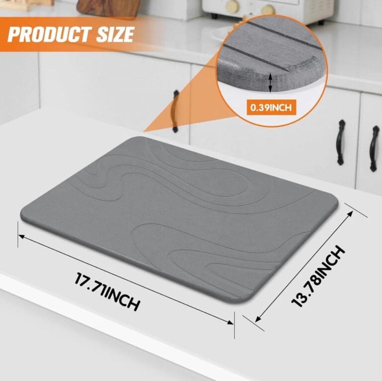 Large Stone Drying Mat for Kitchen Counter – 24″x16″ Dirt-Resistant Quick Drying Fast Absorbent Non-Slip Diatomite Mat, Natural Diatomaceous Earth Dish Drying Pad for Dish Rack (Dark Grey)