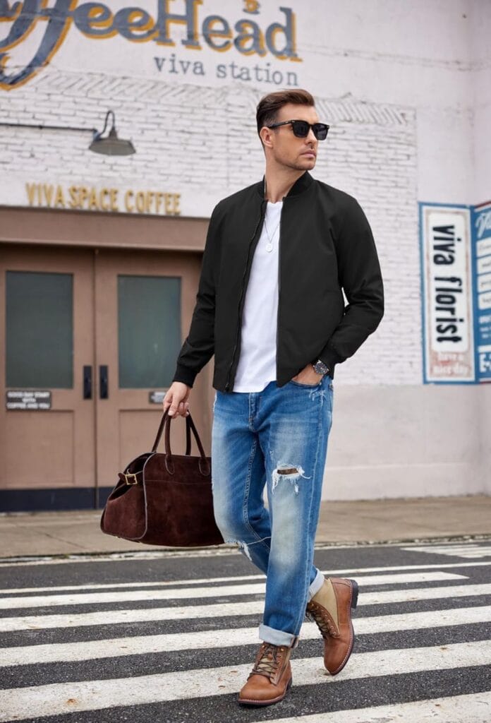 Men Bomber Jacket Lightweight Windbreaker Jackets Casual Softshell Flight Fashion Winter Fall Coat with Pocket
