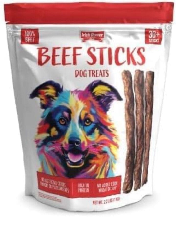Irish Rover Beef Sticks Dog Treats, 30 Count, 100% Beef, High Protein, No Artificial Colors, Flavors or Preservatives