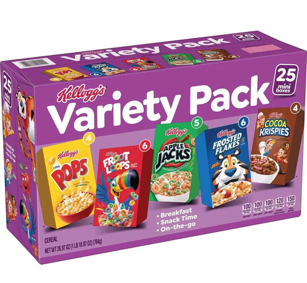 Kellogg's Assorted Cereal, Variety Pack, 25 pk.