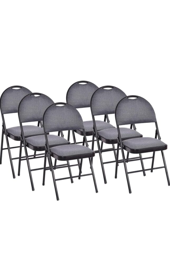 Giantex Grey Folding Chair Set for Office | 6-Pcs | Folding, Upholstered Seat, Non-Slip Footpads | Events, Office, Wedding, Party, Kitchen