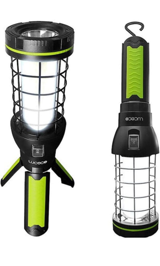 Luceco-Rechargeable Olympia Tripod 360° LED Work Light, Twin Pack, 600 Lumens Main Light, 80 Lumens Torch, Foldout Legs, Hook for Hands-Free, Dual Modes, Weather-Resistant, Long Battery Life
