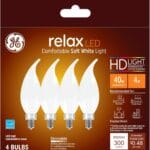GE Relax LED Light Bulbs, 40 Watt, Soft White Candle Lights, Decorative Light Bulbs, Frosted, Small Base (36985), 4 Bulbs