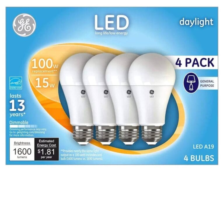 GE Daylight 100 Watt Replacement LED Light Bulbs, General Purpose, Bluish White Light Bulbs 4 Pack (Daylight, 4 Pack)