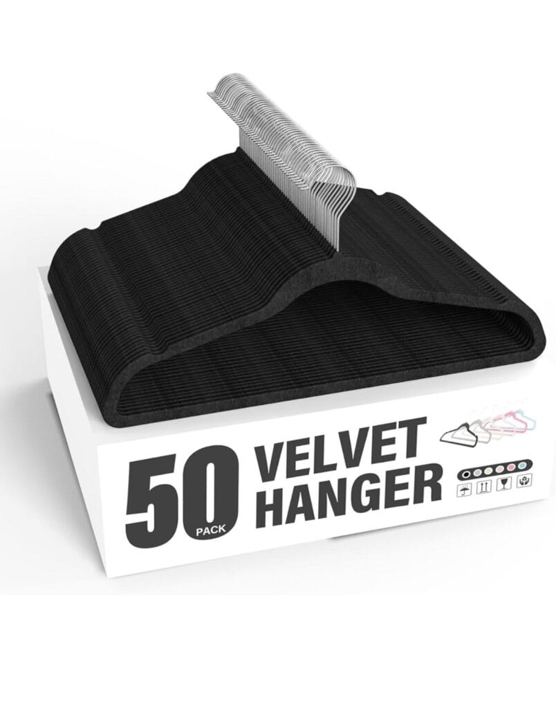 Simple Deluxe 50 Pack Non-Slip Velvet Hangers, 360° Swivel Hooks, Clothes Hangers
