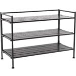 Seville Classics Sturdy Freestanding Storage Shelf for Bedroom, Closet, Entryway, Dorm Room Organizer, Stackable Metal 3-Tier 2" Resin Slat Shoe Rack, Espresso