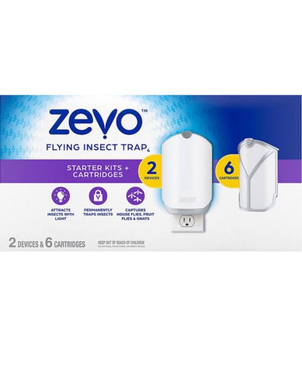 Zevo Flying Insect Trap, Fly Trap, Fruit Fly Trap (2 Plug-in Bases + 6 Refill Cartridges) Gnats, and House Flies Mosquitoes