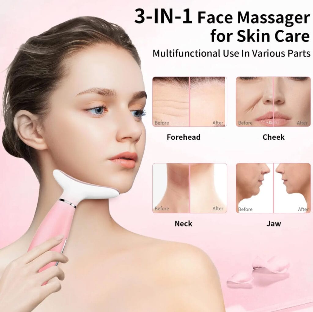 Skin care beauty device led light vibration facial neck lifting massager