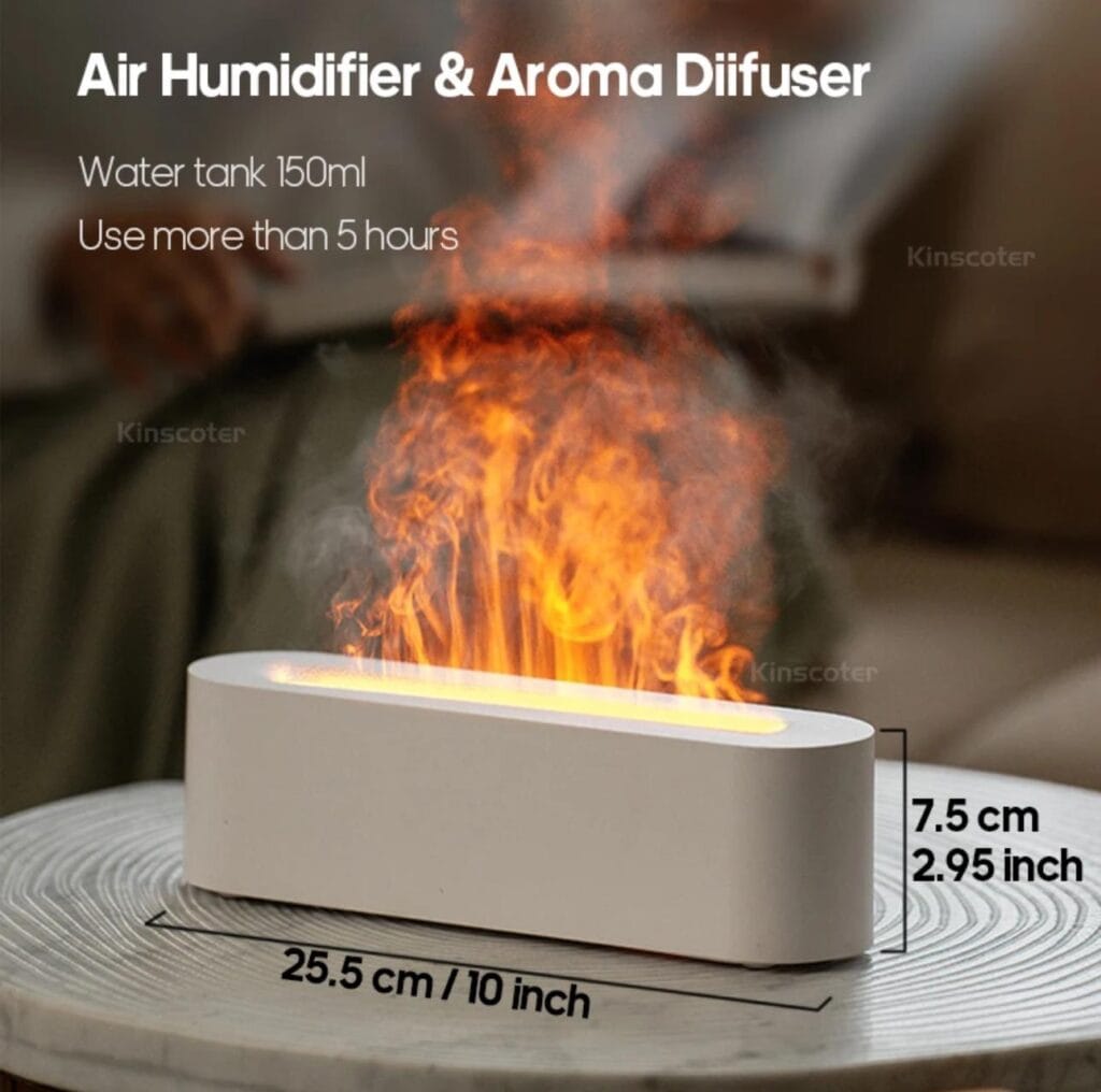 Flame Essential Oil Diffusers, Upgrade 7 Colour Lights Aromatherapy Diffuser, Oil Diffuser, Air Humidifier, Aroma Diffusers for Home, Bedroom, Office, Yoga, Timer & Waterless Auto Of