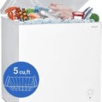 Smad 5.0 Cu Ft Chest Freezer with Removable Basket Free Standing Compact Freezer with Adjustable Temperature Top Open Door Deep Freezer Ideal for Apartment Garage Basement Office RV and Kitchen, White