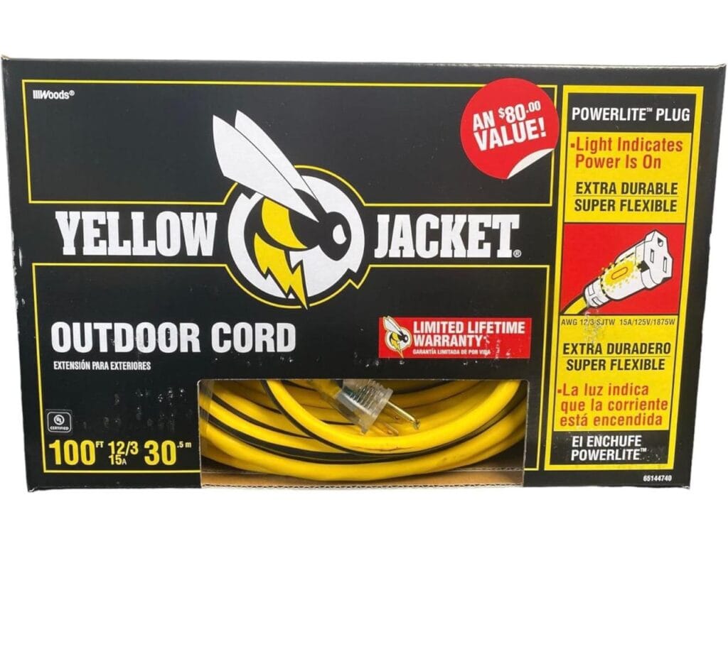 Yellow Jacket -12/3 Heavy-Duty 15-Amp SJTW Contractor Extension Cord with Lighted Ends, 100-Feet