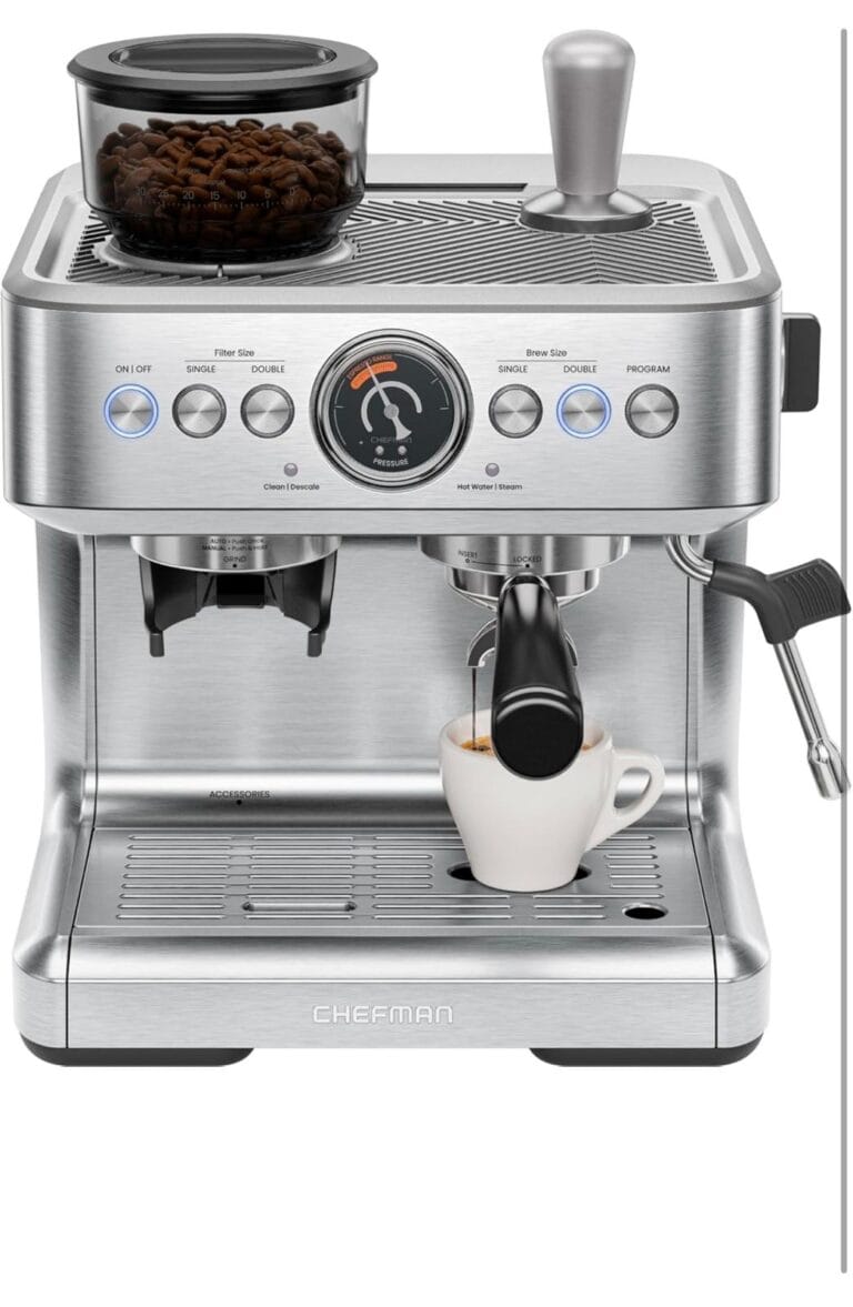 Chefman Crema Supreme 15 Bar Espresso Machine with Milk Frother, Barista Steam Wand, Professional Coffee Maker with Coffee Grinder, 30 Grind Settings, 3L Removable Water Tank – Stainless Steel
