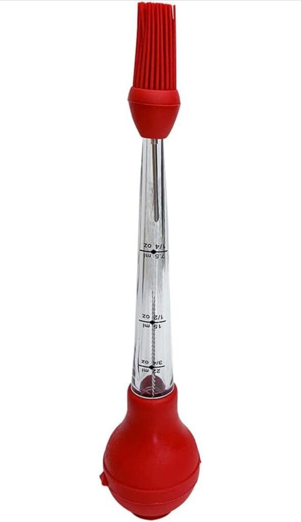 Turkey baster set of 4, Food Grade Quality Turkey Baster : Silicone Oil Brush,Meat Marinade Injector and Cleaning Brush . Meat Basters-Perfect for Roast Beef, Turkey,Pork (RED)
