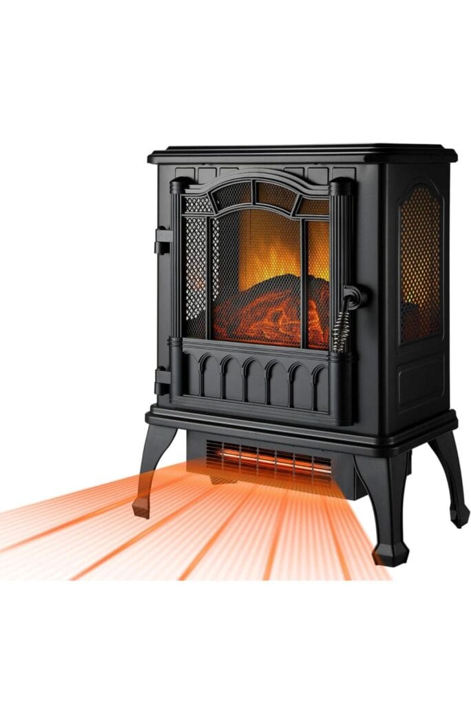 3D Electric Fireplace Stove With Infrared Quartz Heater with Life-Like Flame,