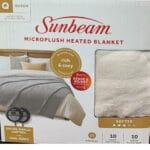 Sunbeam Microplush Queen Electric Heated Blanket with Preheat Feature Two Digital Controller 10-Heat Settings Auto Shut-Off, UL Certified for Safety, Ivory Beige