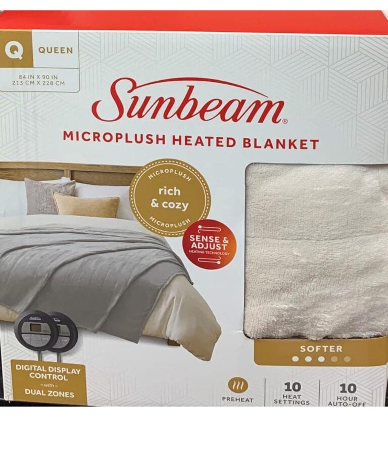 Sunbeam Microplush Queen Electric Heated Blanket with Preheat Feature Two Digital Controller 10-Heat Settings Auto Shut-Off, UL Certified for Safety, Ivory Beige