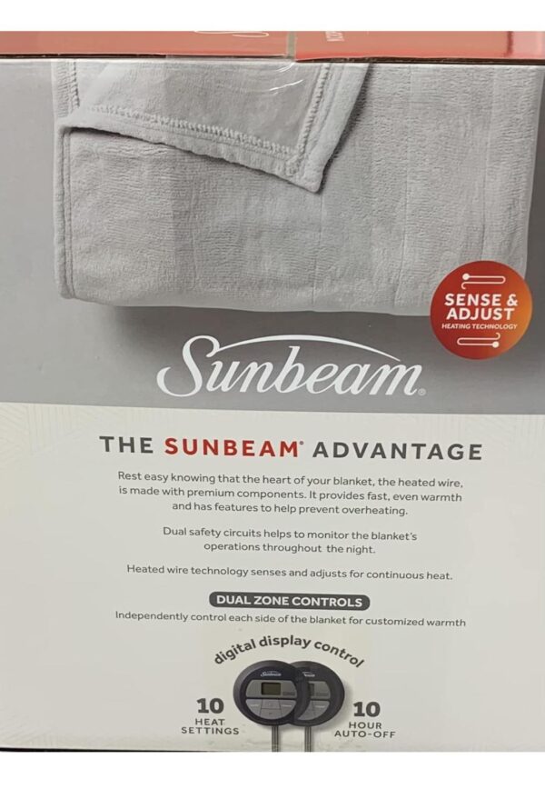 Sunbeam Microplush Queen Electric Heated Blanket with Preheat Feature Two Digital Controller 10-Heat Settings Auto Shut-Off, UL Certified for Safety, Ivory Beige