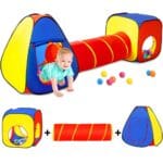 Kids Play Tent with Ball Pit+Crawl Tunnel+Castle Tent, Pop Up Toddlers Playhouse for Boys and Girls Gift, Collapsible Children Play Tent Toy Indoor and Outdoor Games (Colorful Fort)