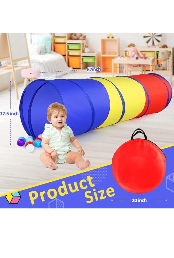 Pop Up Play Tunnel Tent for Toddlers Babies or Dogs, Indoor & Outdoor Toys for Kids Backyard Playset. (Red,Yellow,Blue)