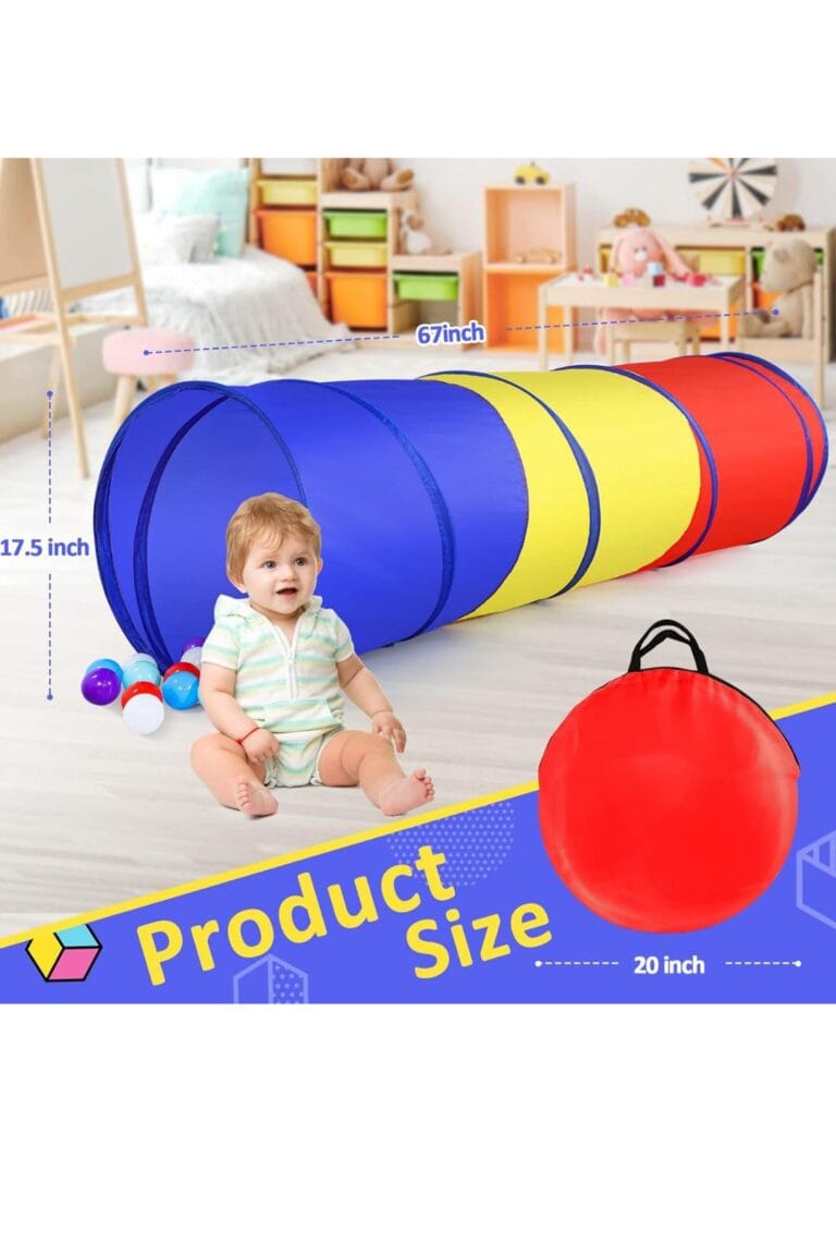 Pop Up Play Tunnel Tent for Toddlers Babies or Dogs, Indoor & Outdoor Toys for Kids Backyard Playset. (Red,Yellow,Blue)