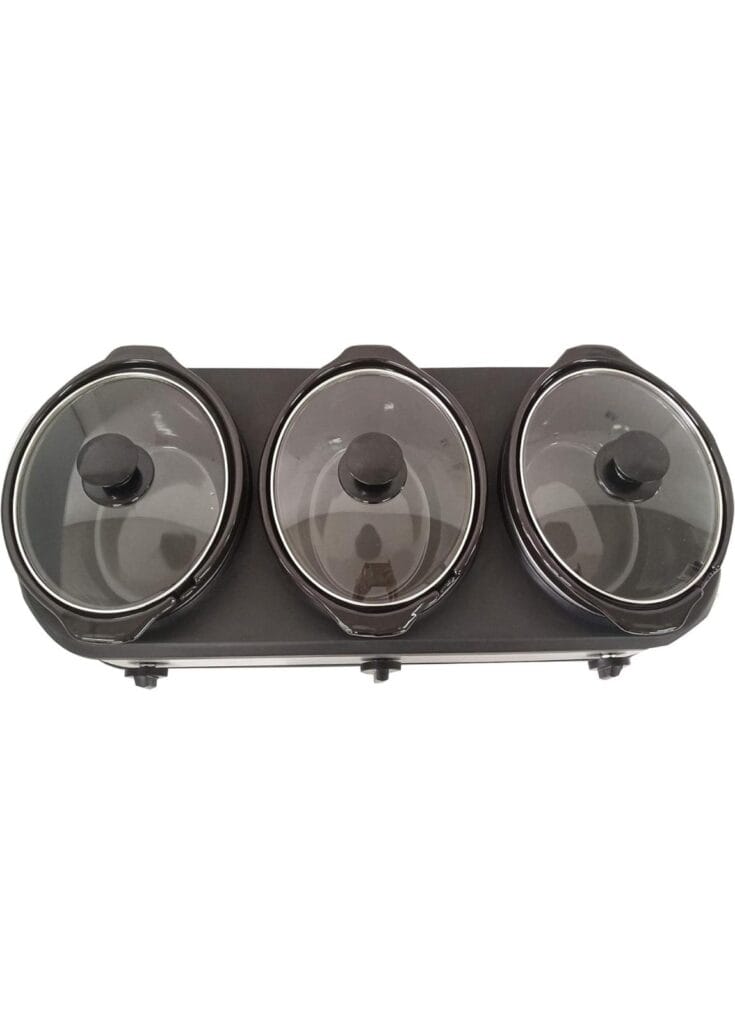 Triple Buffet Server for Parties, Holidays & Gatherings - Triple Slow Cooker Buffet Server with 3 Serving Spoons - 3 Inserts, Each 2 1/2 Quarts