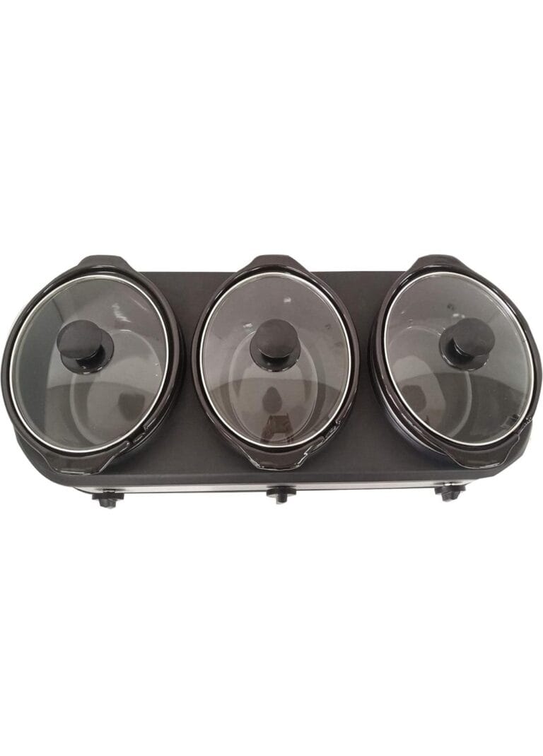 Triple Buffet Server for Parties, Holidays & Gatherings – Triple Slow Cooker Buffet Server with 3 Serving Spoons – 3 Inserts, Each 2 1/2 Quarts
