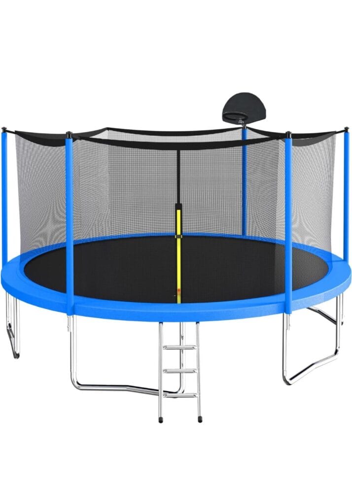 14FT Trampoline Set with Swing, Slide, Basketball Hoop, Sports Fitness Trampolines with Enclosure Net