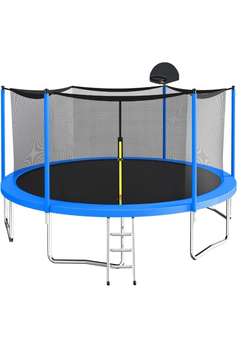 14FT Trampoline Set with Swing, Slide, Basketball Hoop, Sports Fitness Trampolines with Enclosure Net