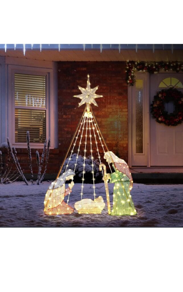 6FT Nativity Scene for Outdoor Christmas Decorations, Lighted Large Nativity Set for Yard Decor, Xmas Holy Family Set for Yard Lawn Garden w/ 220 LED Lights, Stakes, Zip Ties