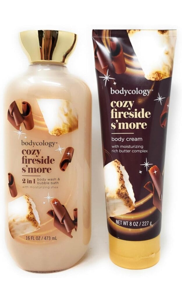 Cozy Fireside S'more 2 in 1 Body Wash & Bubble Bath 16 fl oz & Cozy Fireside S'more Butter Body Cream 8 oz (Pack of 2)