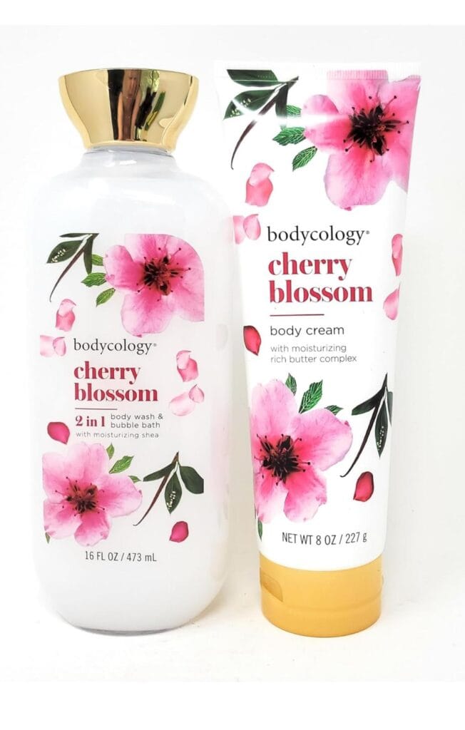 Cherry Blossom 2 in 1 Body Wash & Bubble Bath 16 fl oz & Cherry Blossom Butter Body Cream 8 oz (Pack of 2)