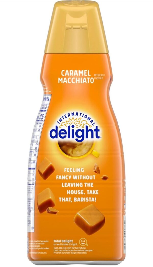 International-Delight Liquid Coffee Creamer.- Two (2) 32 fl oz Bottles of Creamy Smooth Delightful Coffee Creamer and One Authentic CureCor Collective Sticker! (Caramel Macchiato)