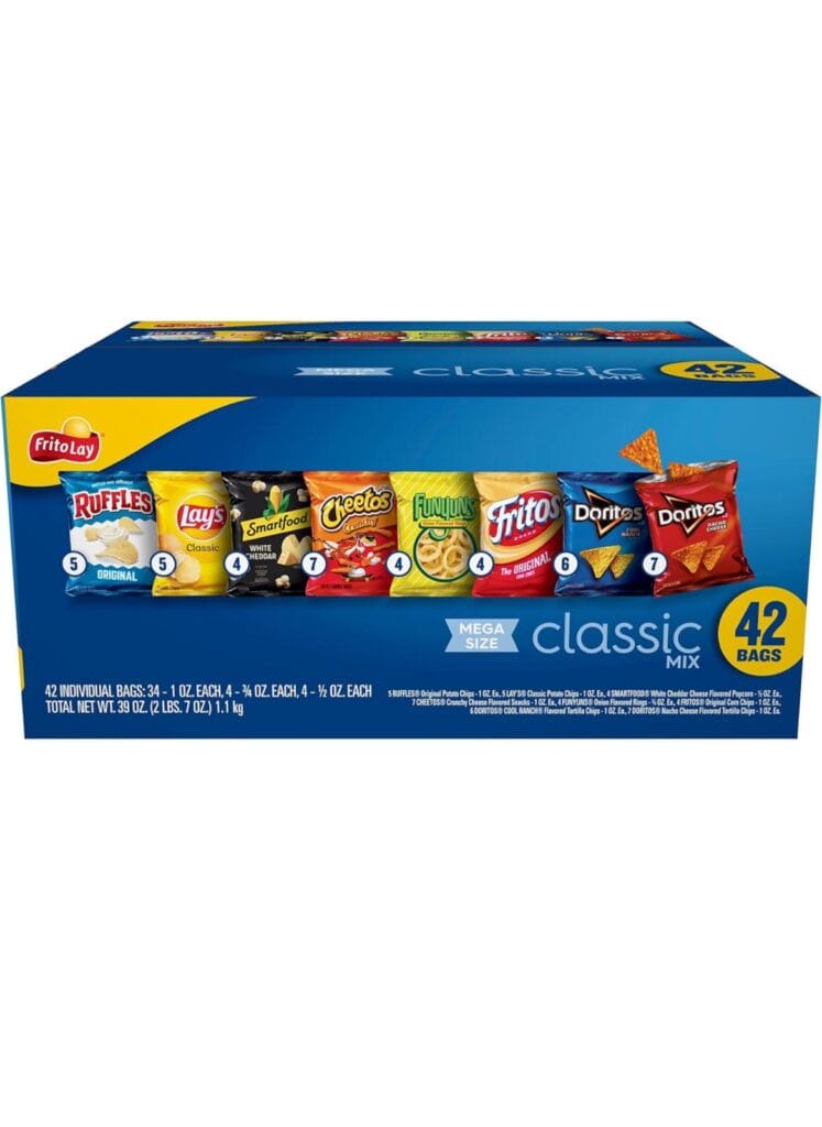 Snacks Classic Mix Chips Variety Pack, Doritos, Lay's Ruffles, Cheetos, Fritos, 42 Count(Pack of 1) (Assortment May Vary