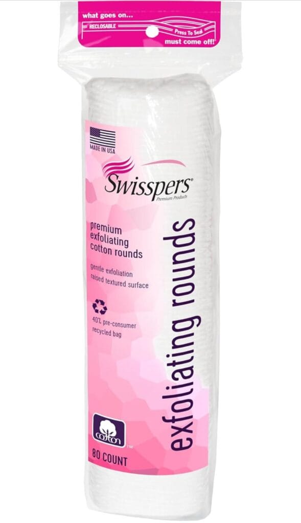 Swisspers Premium Exfoliating Rounds, 2 Distinct Raised Textured Surface, Cotton Facial Pads, 80 Count Re-closable Bag