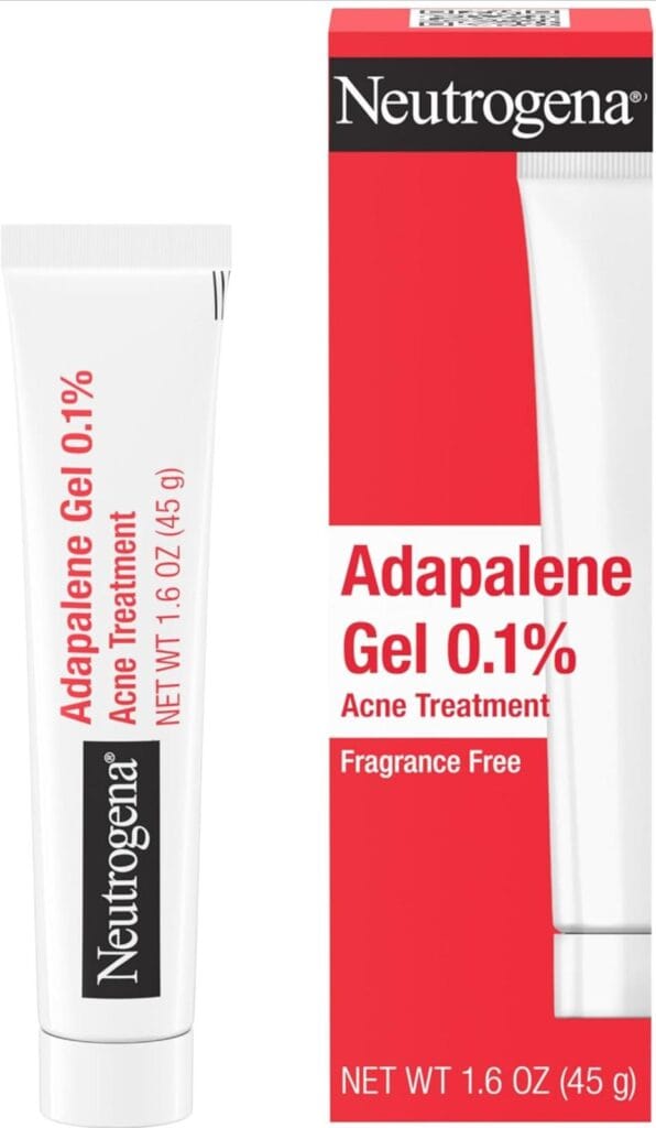 Neutrogena Adapalene Gel Acne Treatment, 0.1% Adapalene Acne Medication for Pimples & Blemishes, Once Daily Topical Retinoid Gel to Help Fight Breakouts, Oil- & Fragrance-Free, 1.6 oz