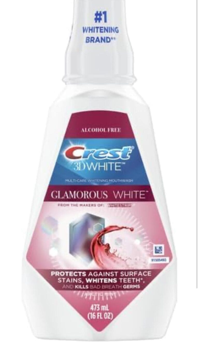 Crest 3D White Glamorous White Alcohol Free Multi-Care Whitening Mouthwash, Fresh Mint, 16 Fl Oz (473 ml), 1.07 Lb