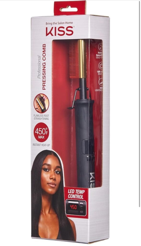 KISS Professional Pressing Comb with Polished Gold Straightening Comb, Safety Stand, air care