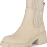 Athlefit Women's Chelsea Boots Fashion Slip on Platform Ankle Boots Lug Sole Chunky Booties