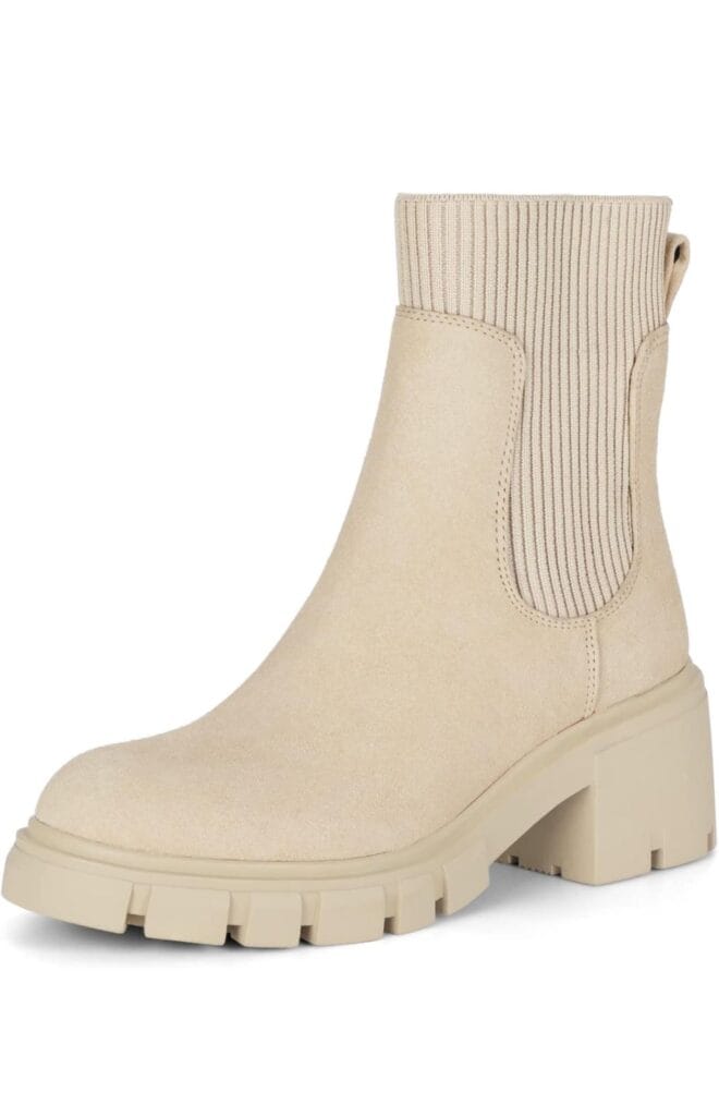 Athlefit Women's Chelsea Boots Fashion Slip on Platform Ankle Boots Lug Sole Chunky Booties