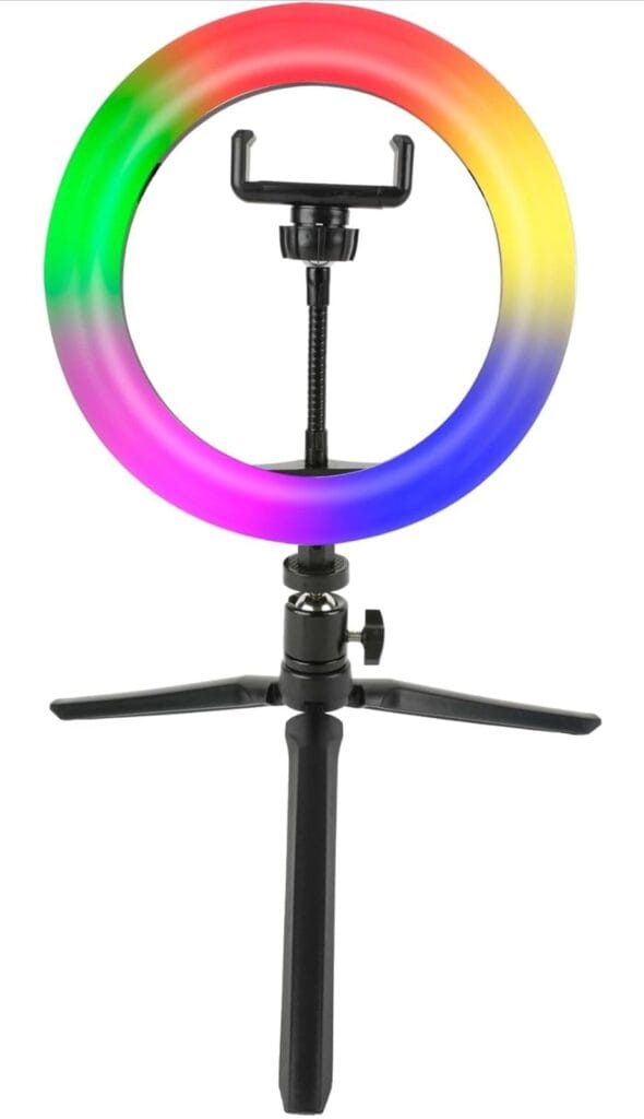 Vivitar Full-Color Ring Light, 12", Selfie LED Stand Ring Light with Tripod Stand, Phone Holder, white and color lighting