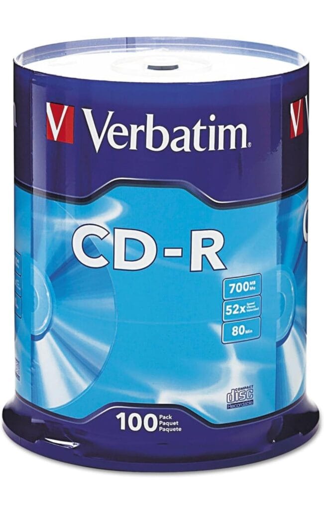 Verbatim CD-R Blank Discs 700MB 80 Minutes 52X Recordable Disc for Data and Music - 100pk Spindle Frustration Free Packaging,Blue