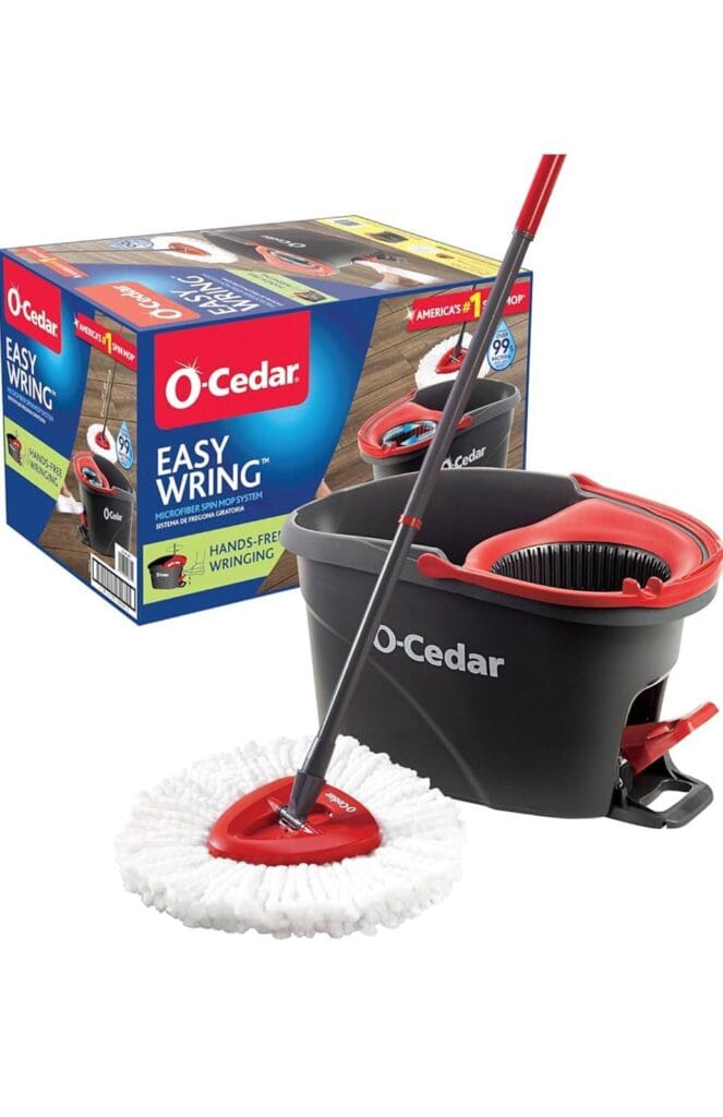 O-Cedar EasyWring Microfiber Spin Mop, Bucket Floor Cleaning System, Red, Gray, Standard