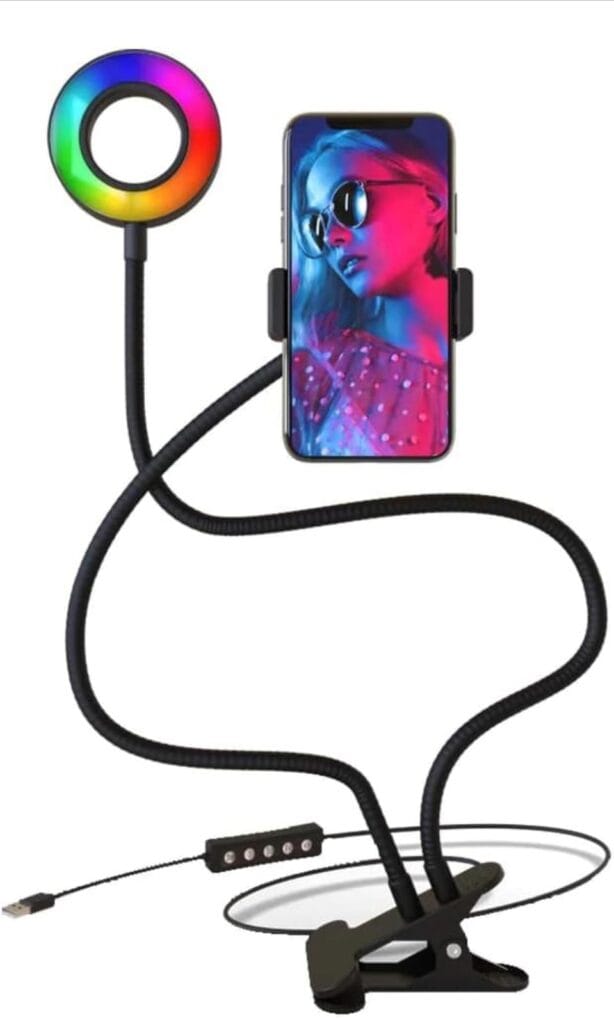 Bower WA-RGBDSKRL 24-in. Flexible White and RGB Ring Light with Smartphone Holder, Black