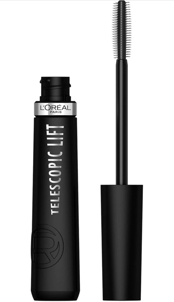 L'Oreal Paris Telescopic Lift Mascara, Lengthening and Volumizing Eye Makeup, Lash Lift with Up to 36HR Wear, Washable, Blackest Black, 0.33 Fl Oz