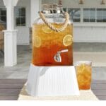 2 Gallon Ribbed Clear Glass Beverage Dispenser with Acacia Wooden Lid, Transparent